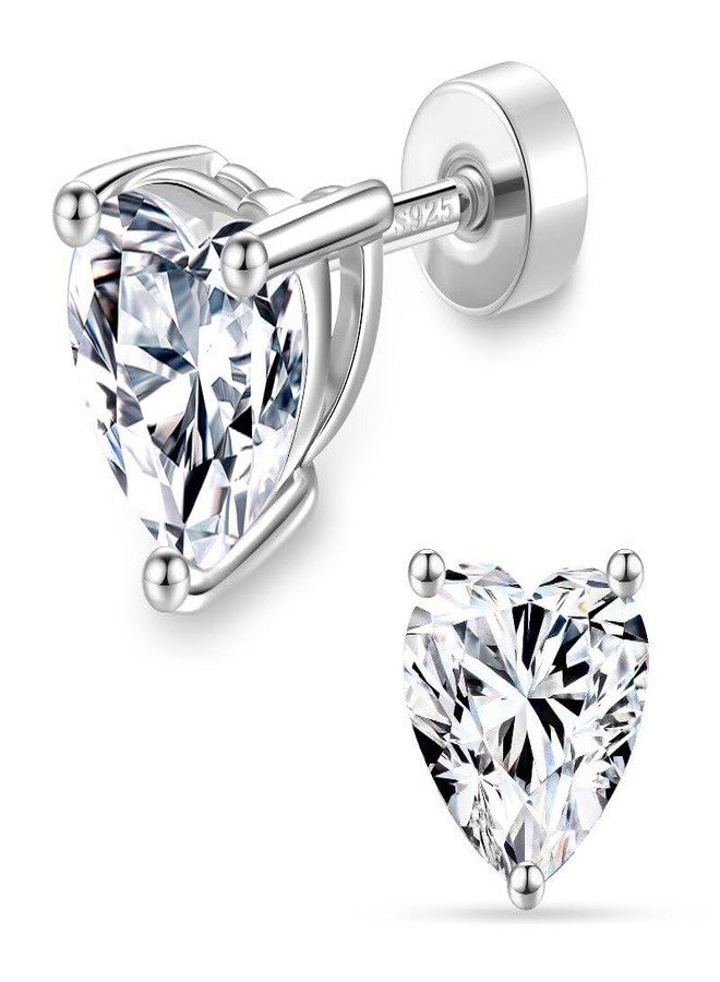 MOOSEA أقراط مويسانيت بقطع القلب من MOOSEA عيار 2 قيراط للنساء، أقراط مويسانيت مصنعة مخبرياً، أقراط فضية عيار 925 ذات ظهر مسطح، هدايا مجوهرات للنساء والرجال - Image 1